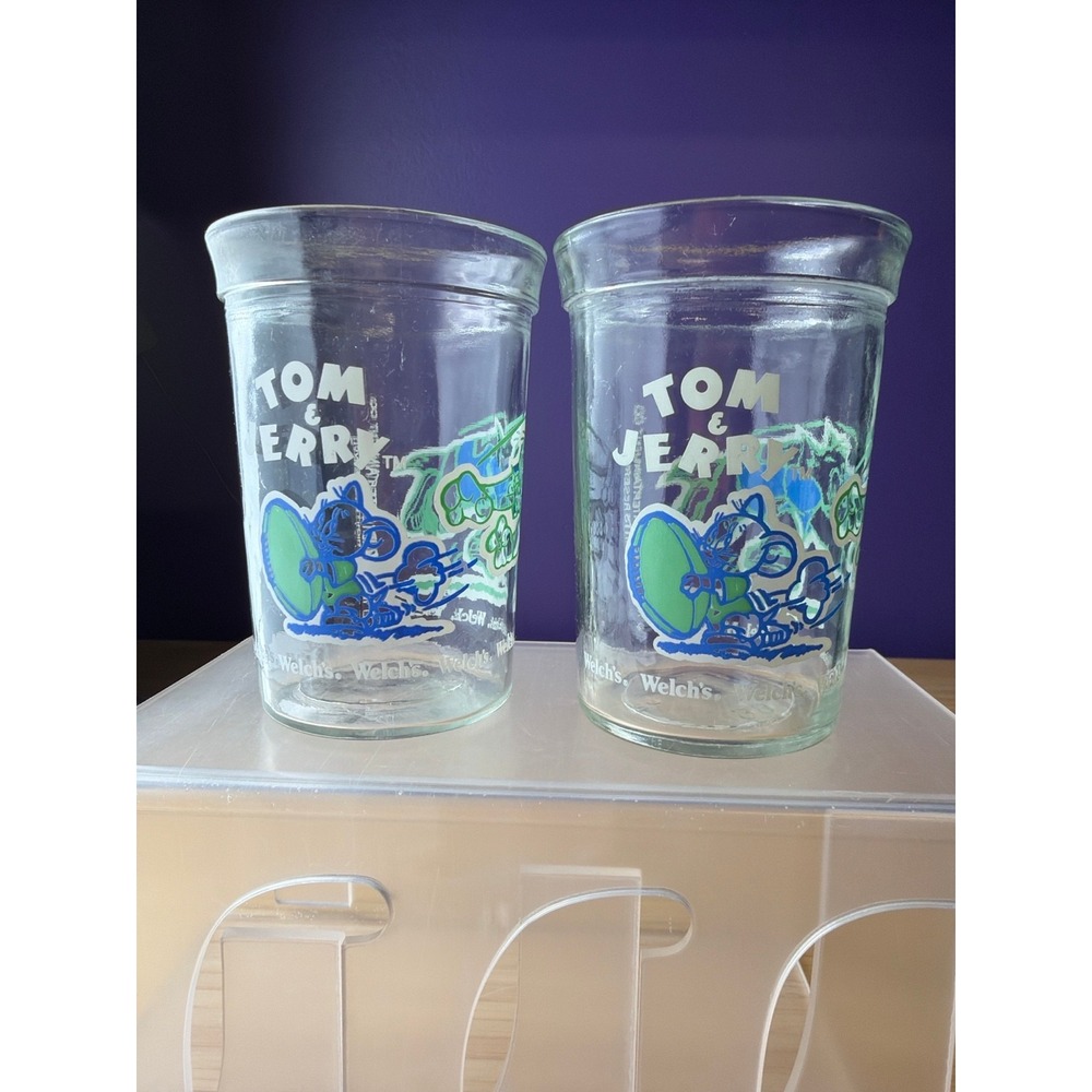 Vintage 1991 Tom & Jerry Welch's Glasses Color Design Set of 2